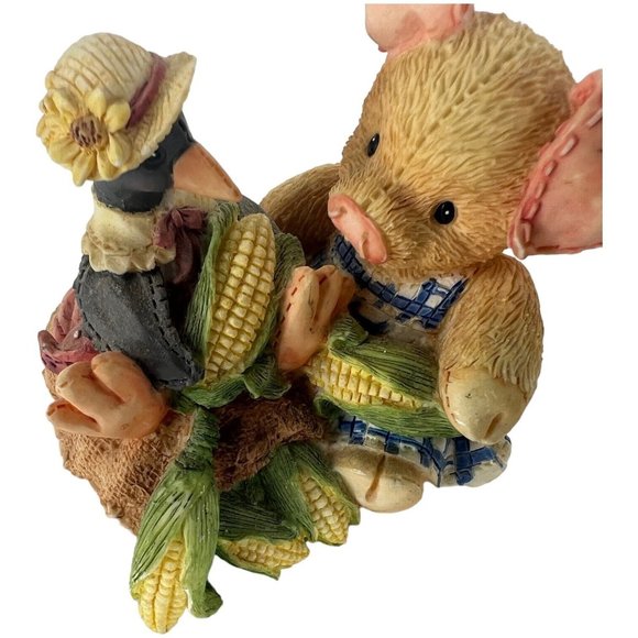 Enesco This Little Piggy Figurine Nothin Corny Bout You And Me 1994 TLP Crow Pig - Picture 3 of 9